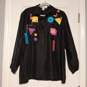 🛍100% Silk Harbour Vue Button Up Shirt Size 14